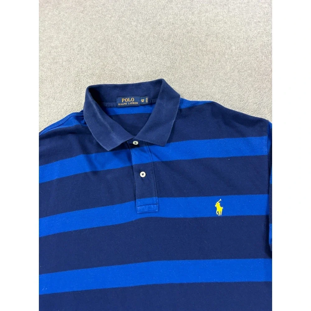 Polo Ralph Lauren Classic Striped Short Sleeve Polo Shirt (Men's 2XL Big) Blue